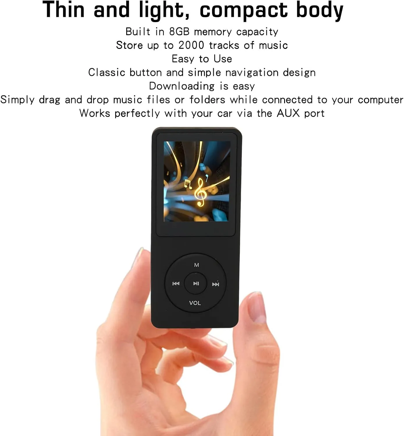 NEW MP3 Player, 1.8 Digital Music Player Build in 8GB Memory, Portable MP3 MP4 Player with FM Radio, Recording, Games, E Book, Video, Play Music Up to 30 Hrs. Support Max 64GB SD Card (Black)