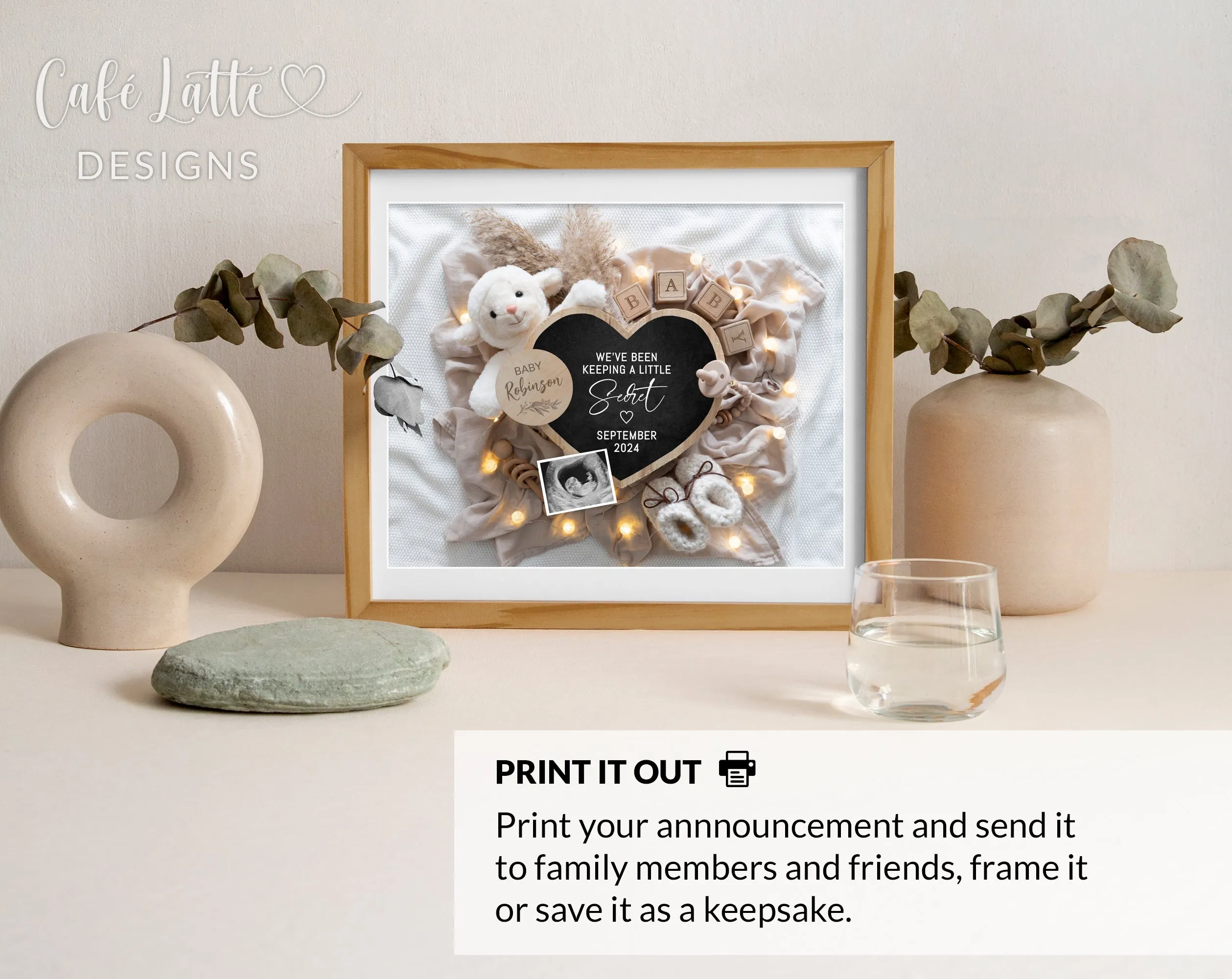 New Years Digital Baby Announcement - Gold Ornaments Heart - Countdown