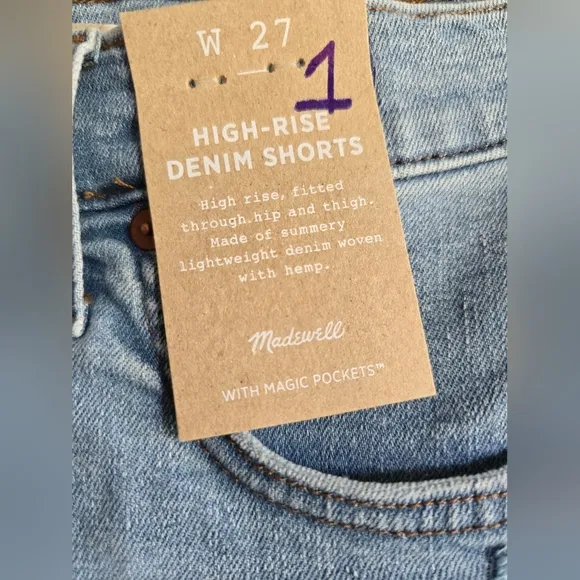 NWT Madewell, High-Rise Denim Shorts, Littleton Wash, NFO31, Size 27‎