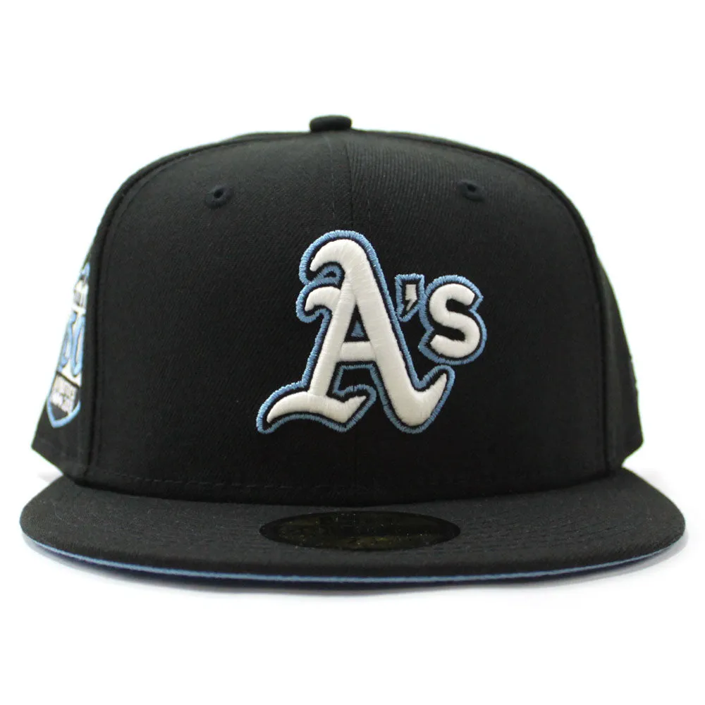 Oakland Athletics 50th Anniversary New Era 59Fifty Fitted Hat (Glow in the Dark Black Sky Blue Under Brim)