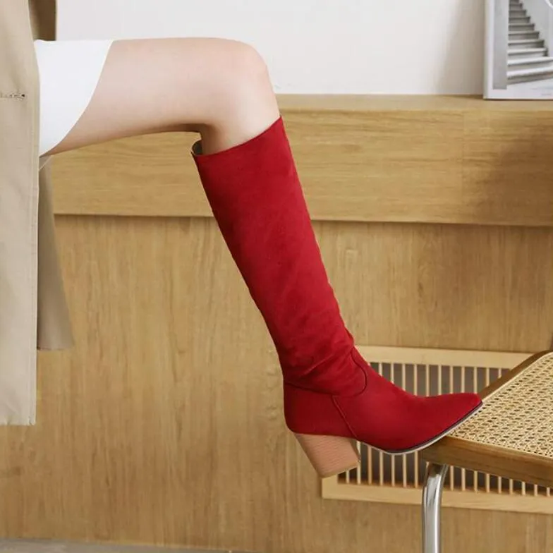 Petite Pointy Block Heel Mid Calf Boots GS189