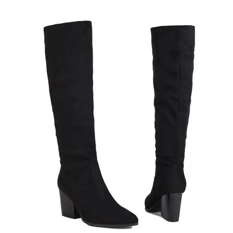 Petite Pointy Block Heel Mid Calf Boots GS189