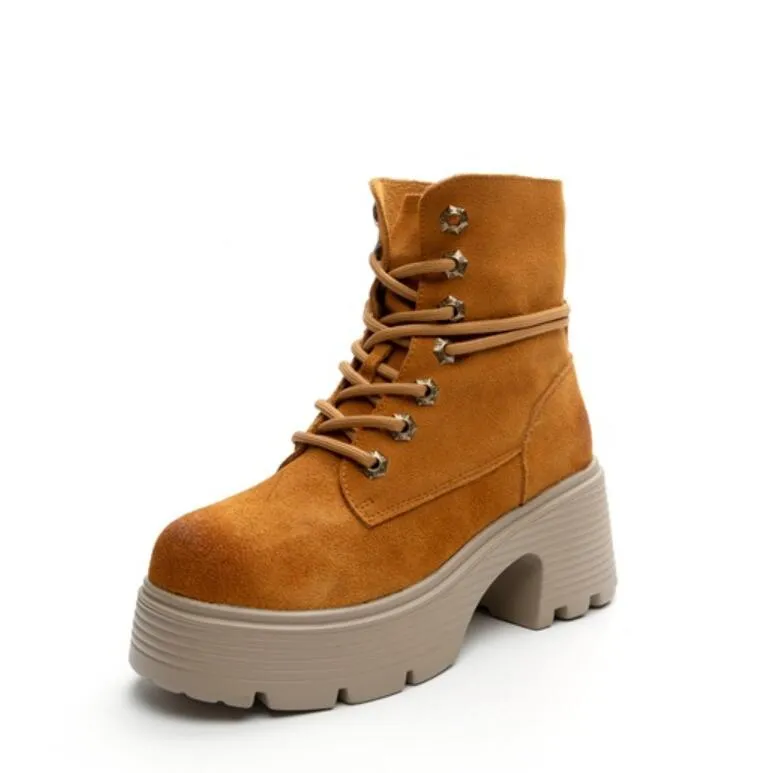Petite Thicksole Block Heel Suede Boots GS320