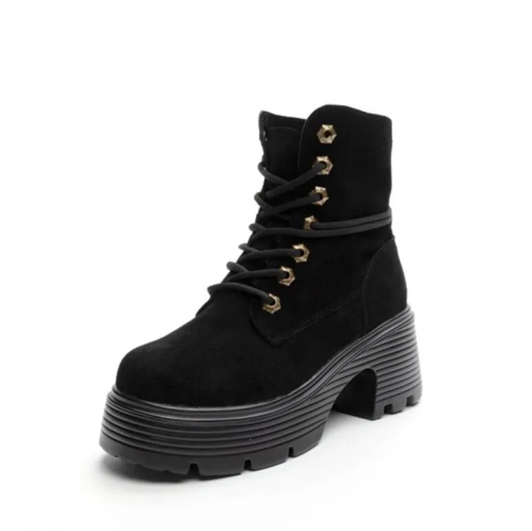 Petite Thicksole Block Heel Suede Boots GS320