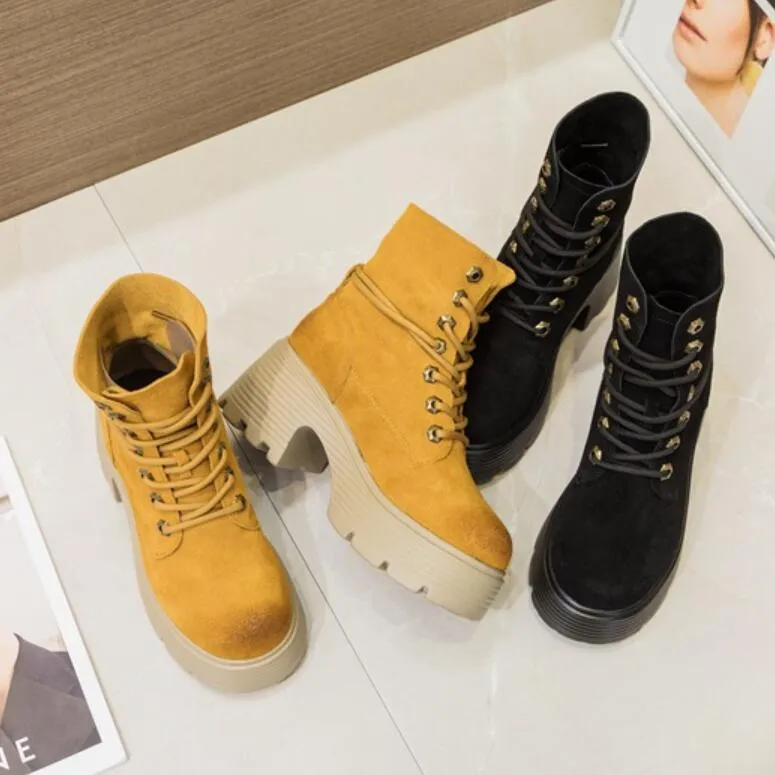 Petite Thicksole Block Heel Suede Boots GS320
