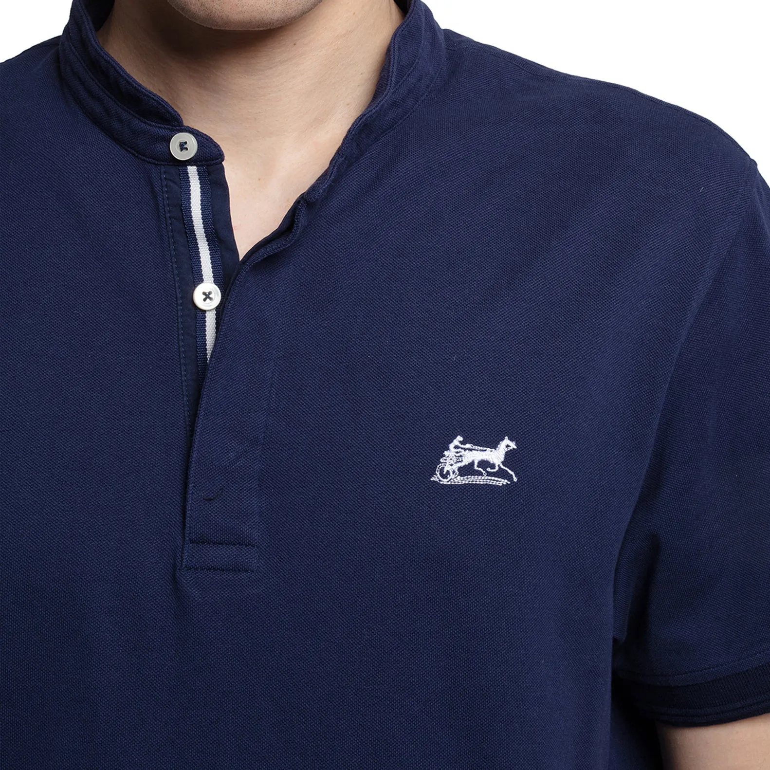 Polo col Mao 100 % coton bleu marine