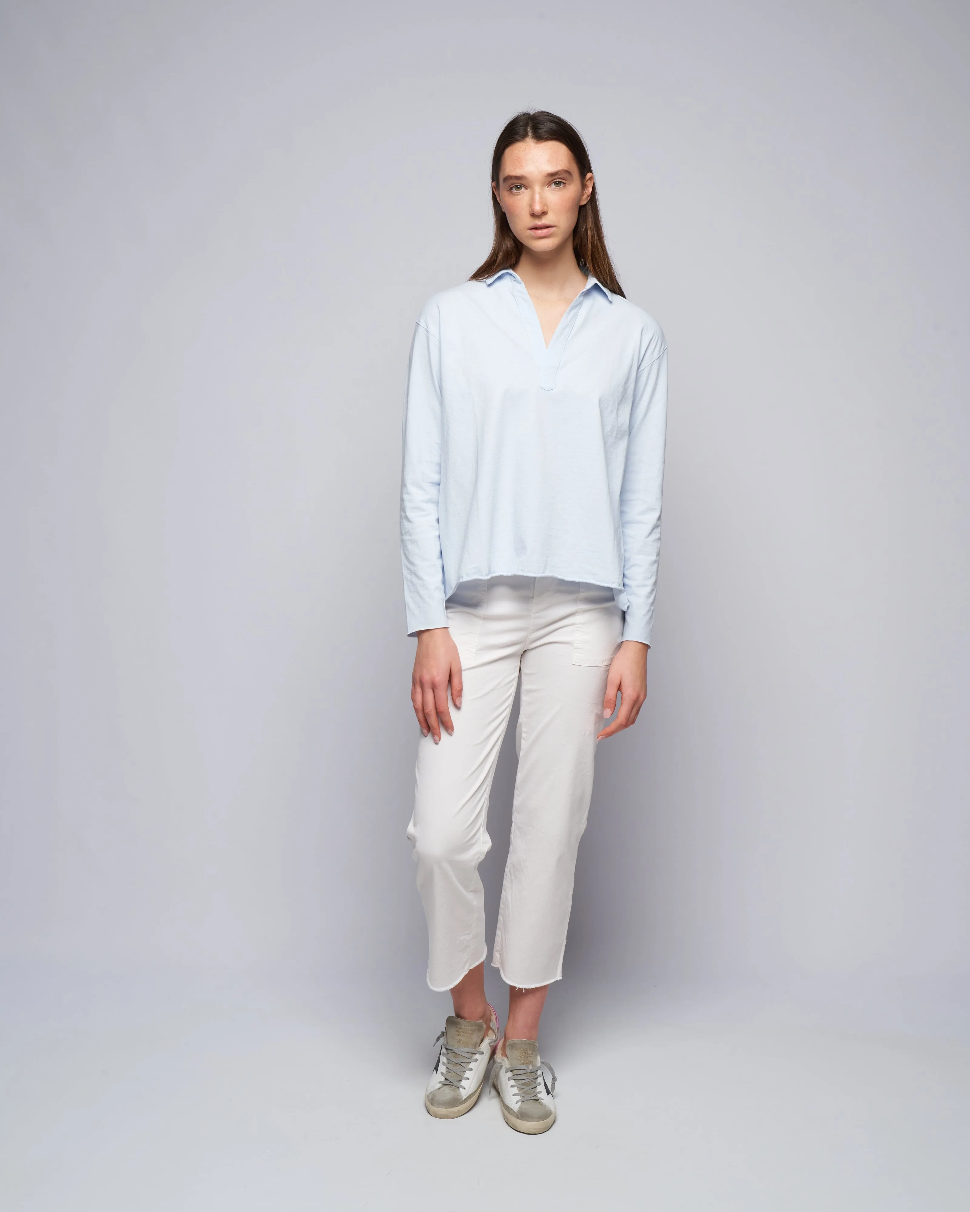 popover henley - shirting blue