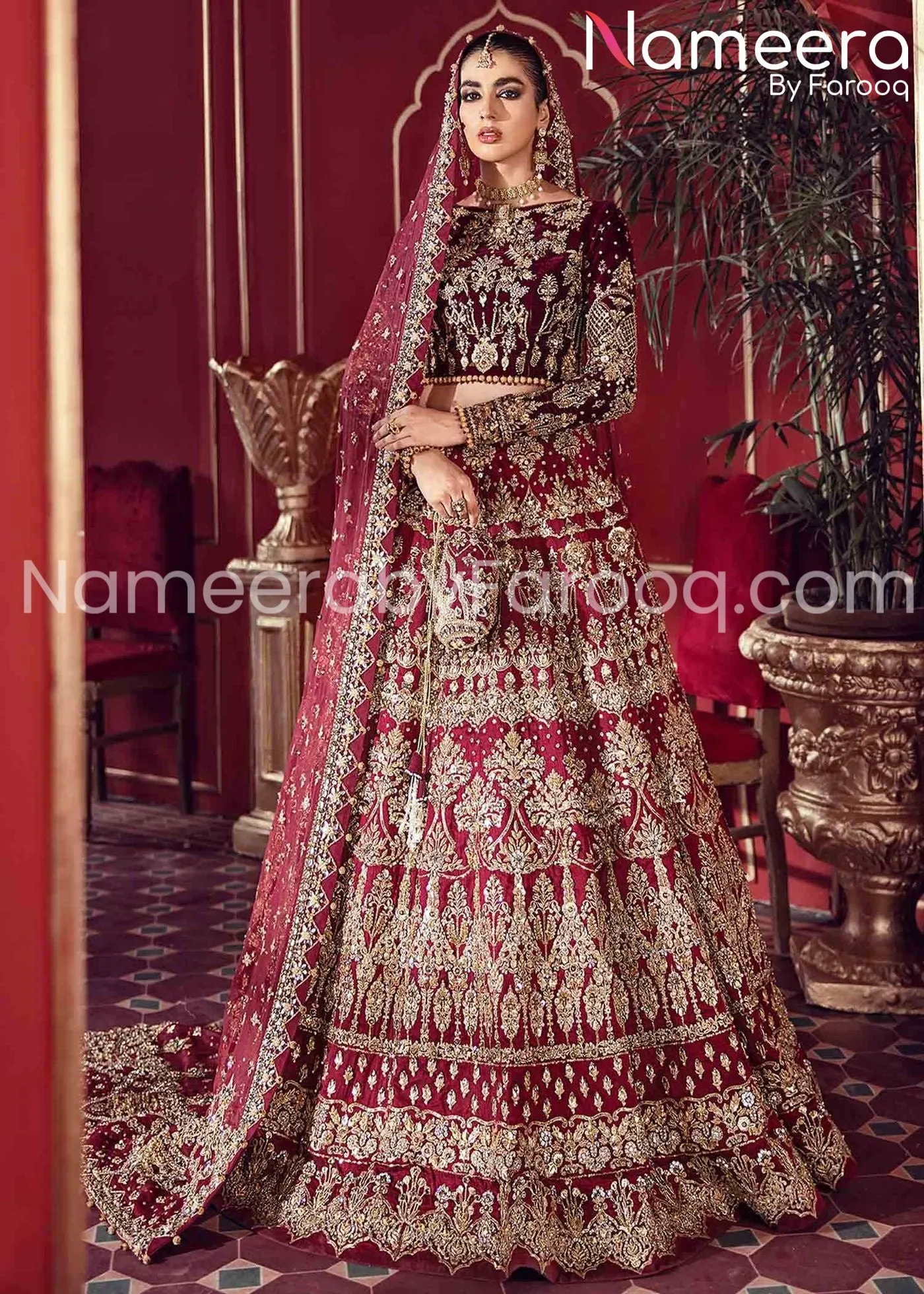 Premium Pakistani Dark Maroon Bridal Lehenga #BN196