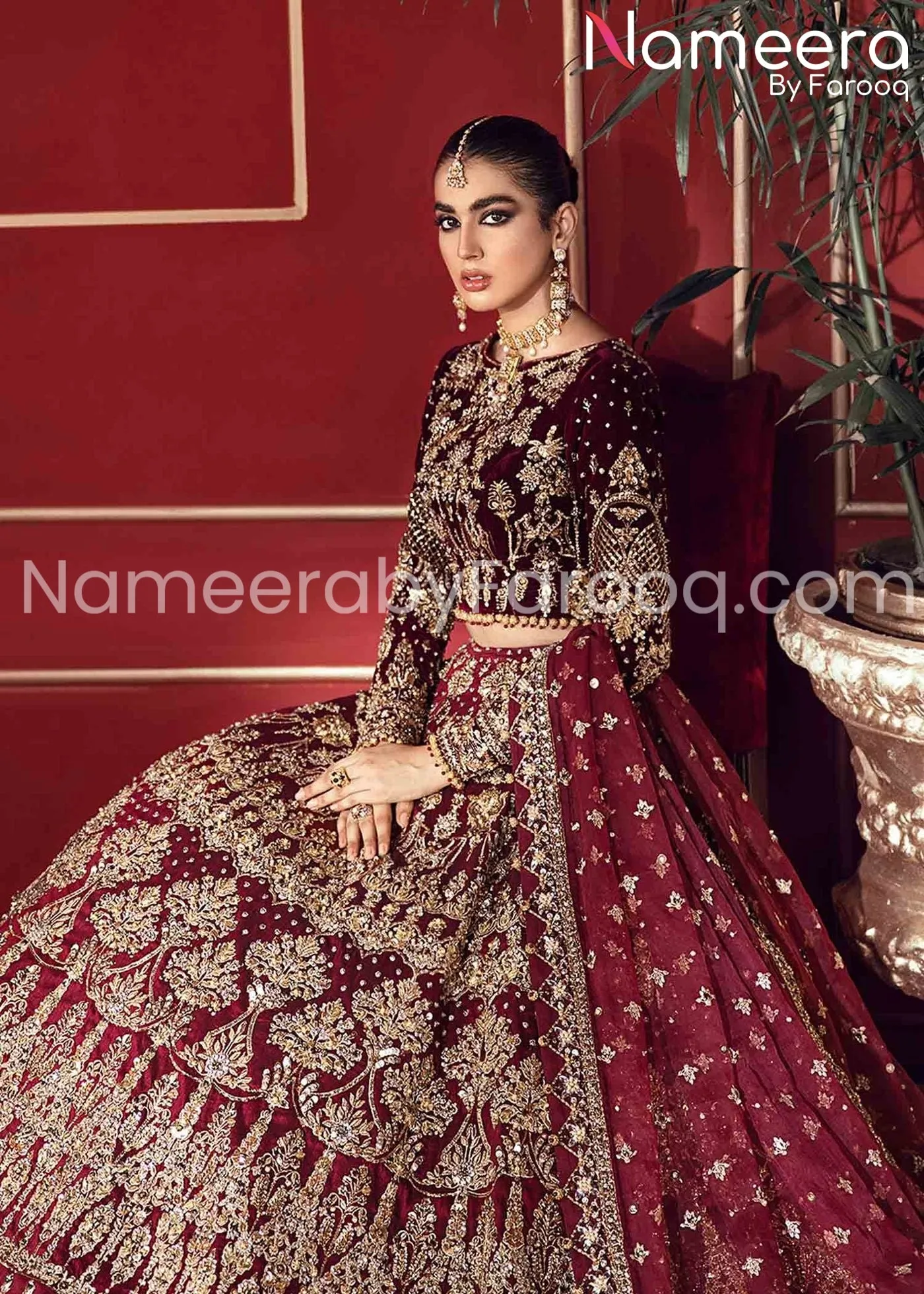 Premium Pakistani Dark Maroon Bridal Lehenga #BN196