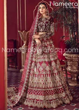 Premium Pakistani Dark Maroon Bridal Lehenga #BN196