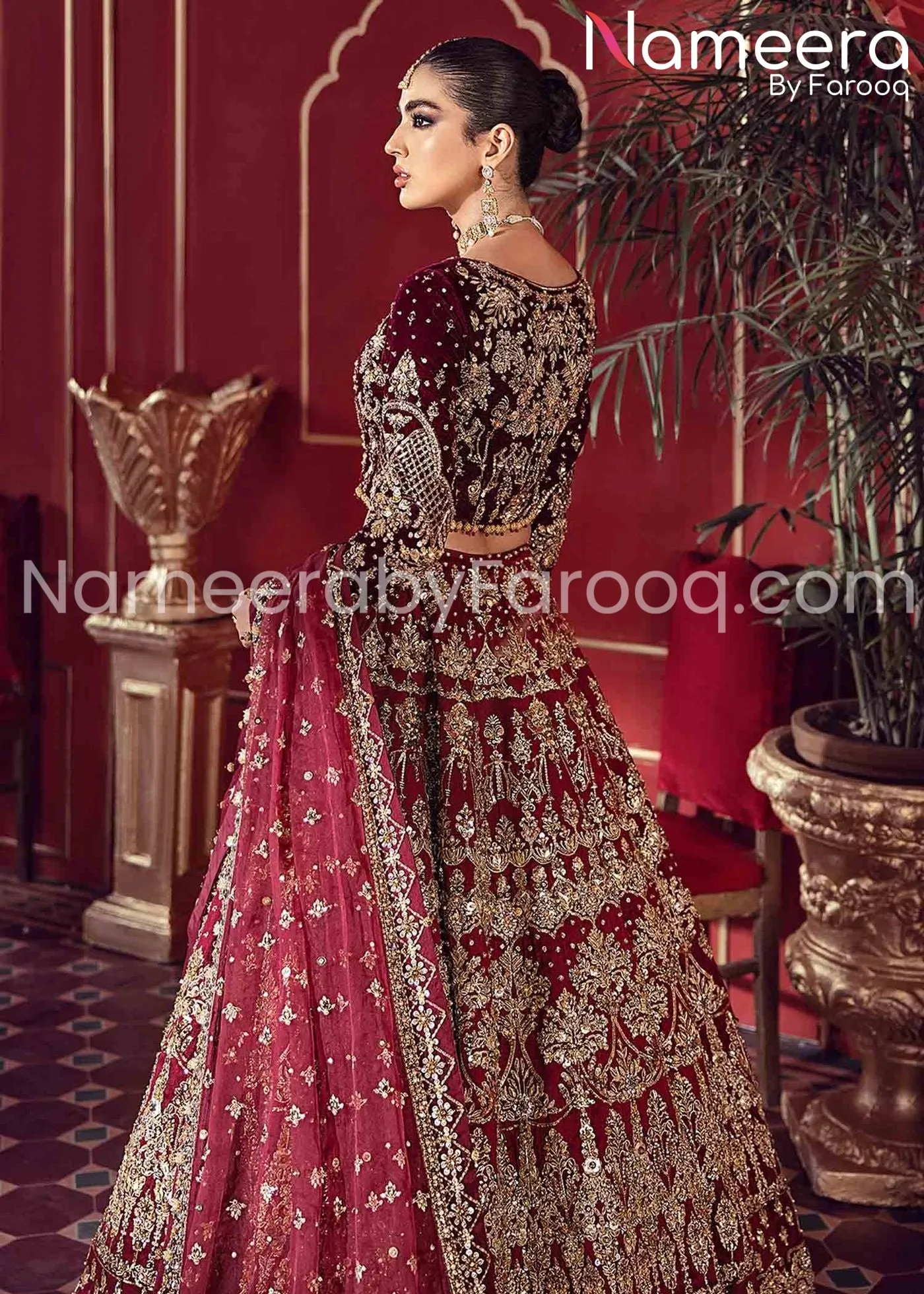 Premium Pakistani Dark Maroon Bridal Lehenga #BN196