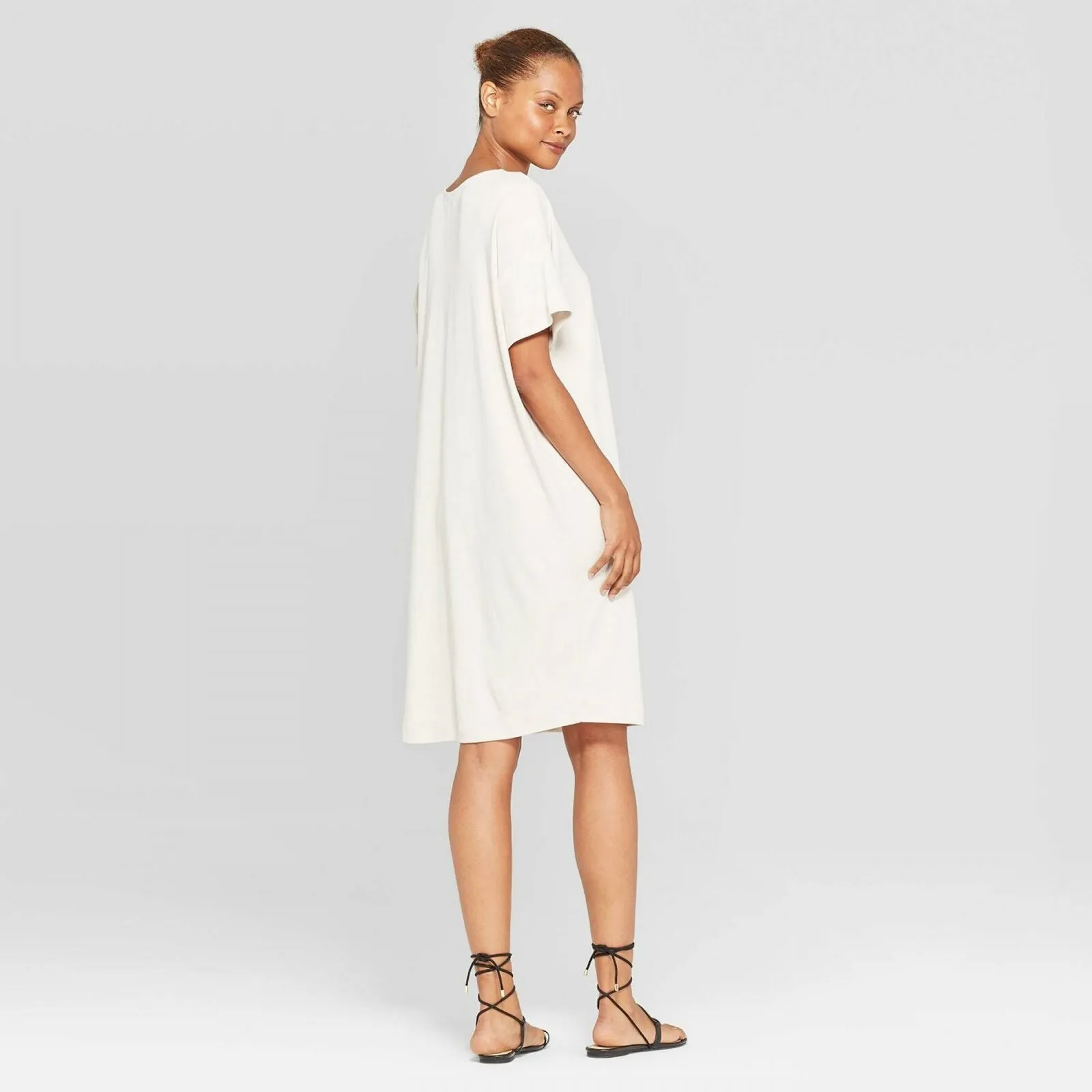 Prologue Women's Short Sleeve V-Neck Essential Midi T-Shirt Dress
