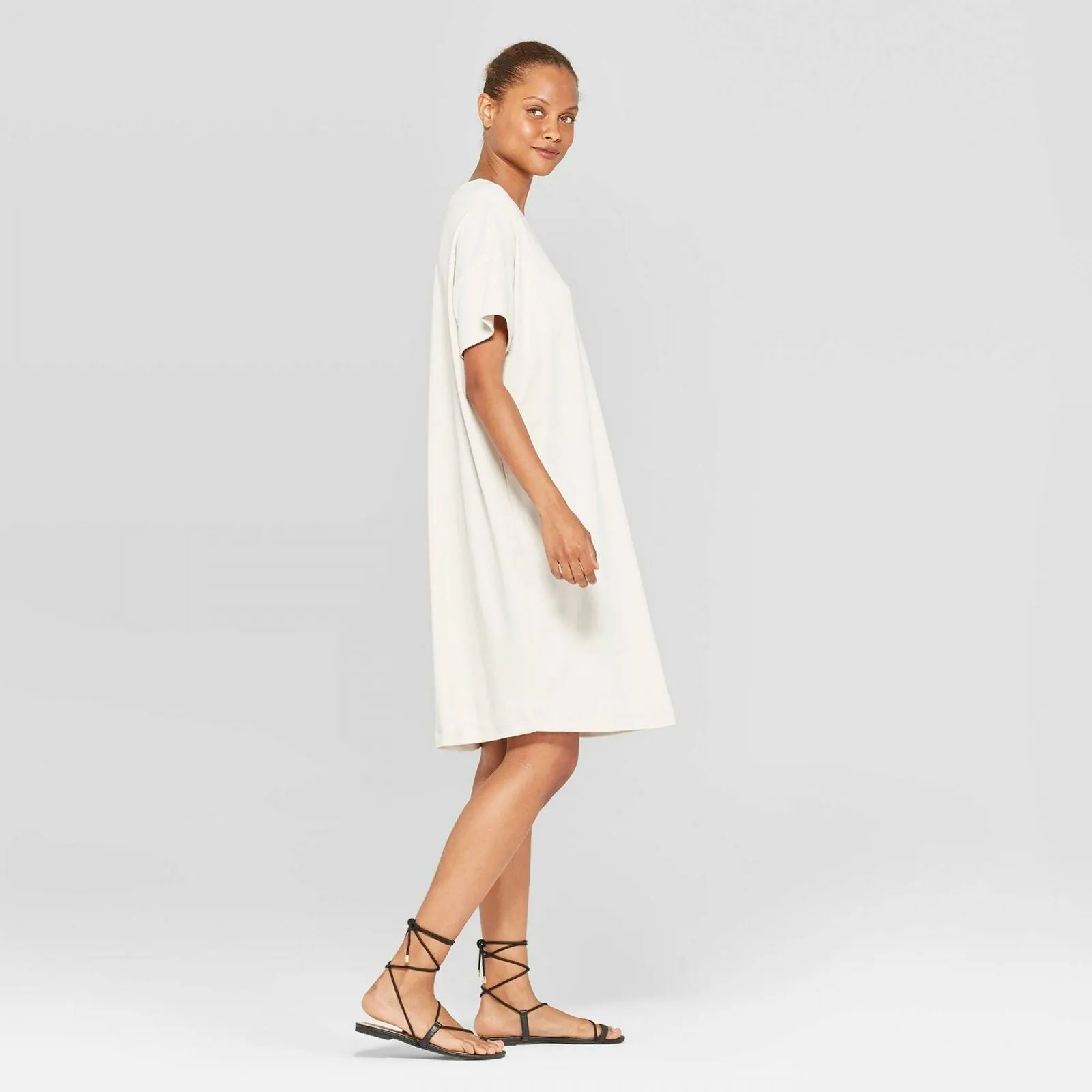 Prologue Women's Short Sleeve V-Neck Essential Midi T-Shirt Dress