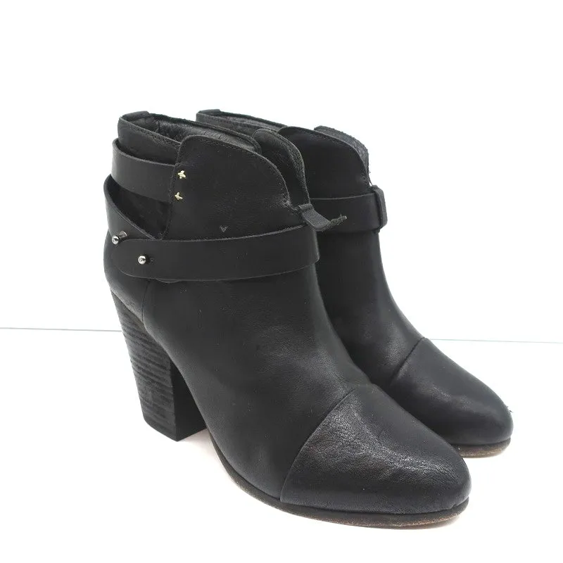 Rag & Bone Harrow Ankle Boots Black Leather Size 38.5 High Heel Booties