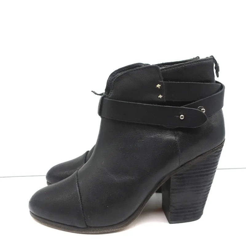 Rag & Bone Harrow Ankle Boots Black Leather Size 38.5 High Heel Booties