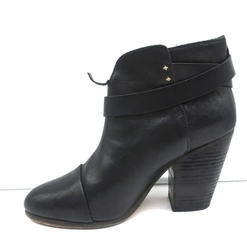 Rag & Bone Harrow Ankle Boots Black Leather Size 38.5 High Heel Booties