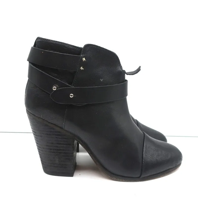 Rag & Bone Harrow Ankle Boots Black Leather Size 38.5 High Heel Booties