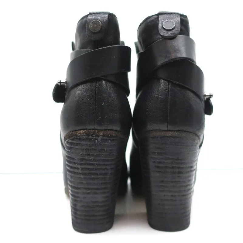 Rag & Bone Harrow Ankle Boots Black Leather Size 38.5 High Heel Booties