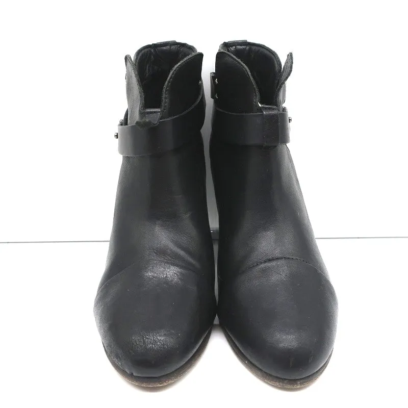 Rag & Bone Harrow Ankle Boots Black Leather Size 38.5 High Heel Booties