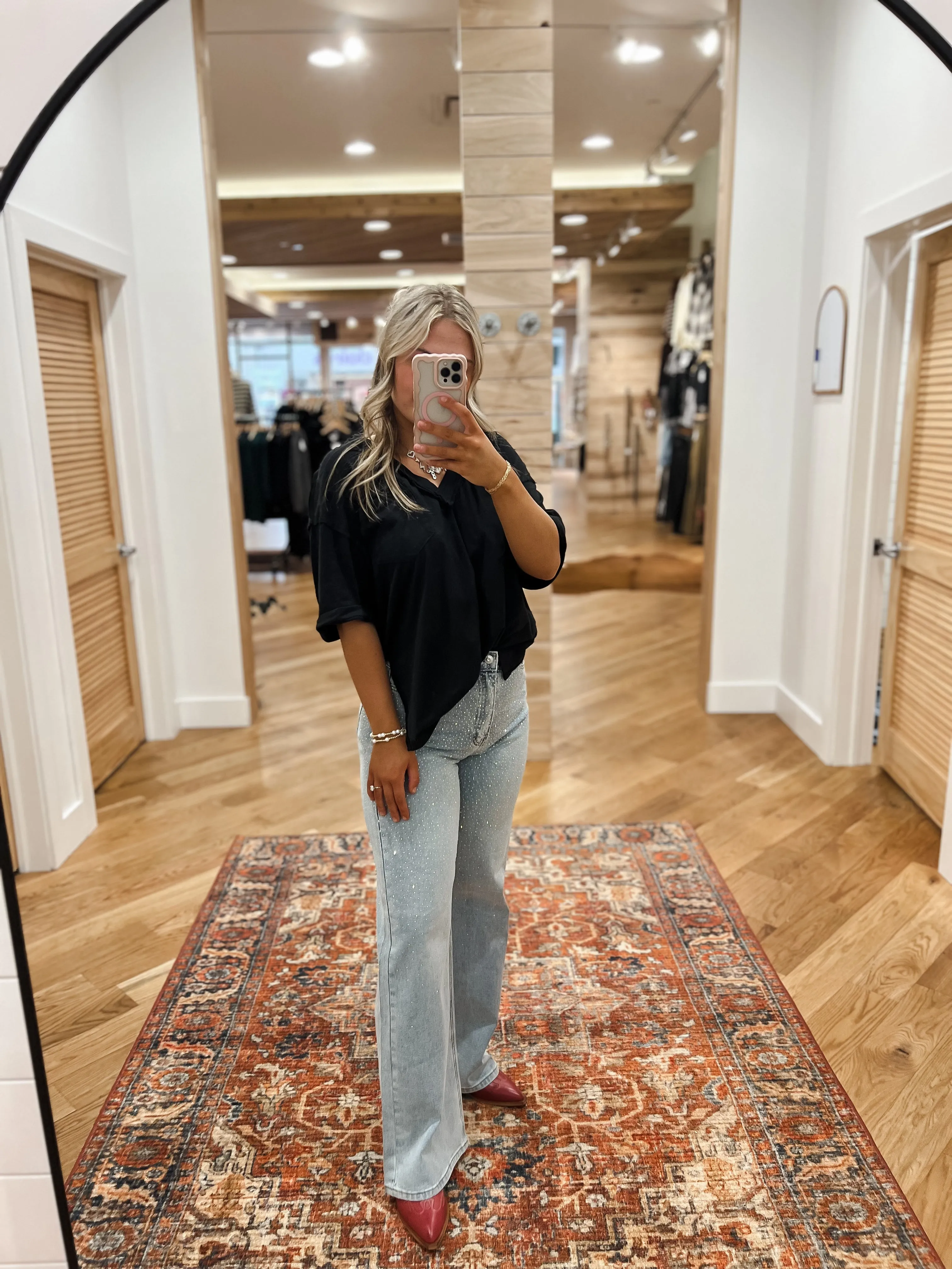 Rhinestone High-Rise Wide Leg Jeans