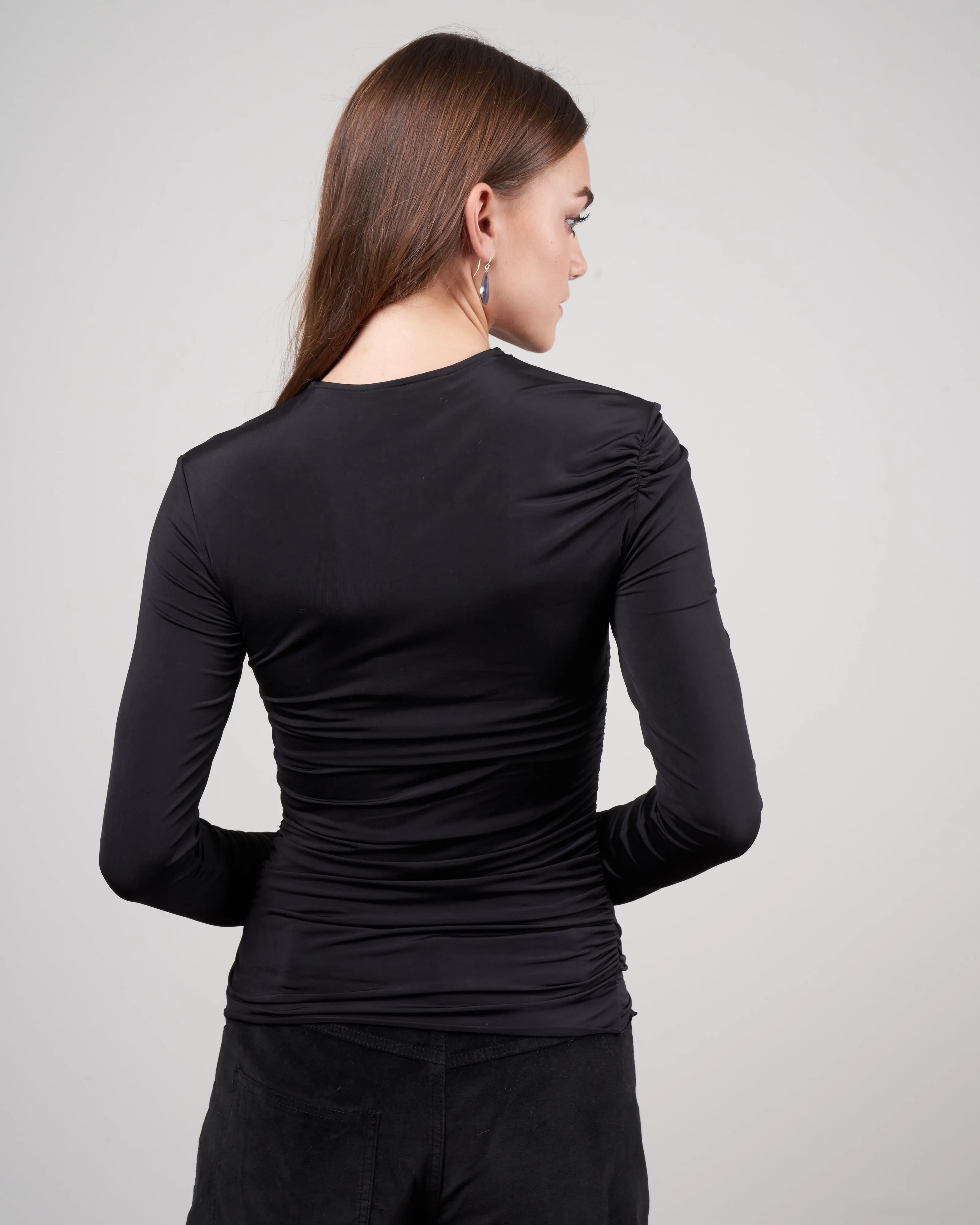 ruched jersey crewneck top - black