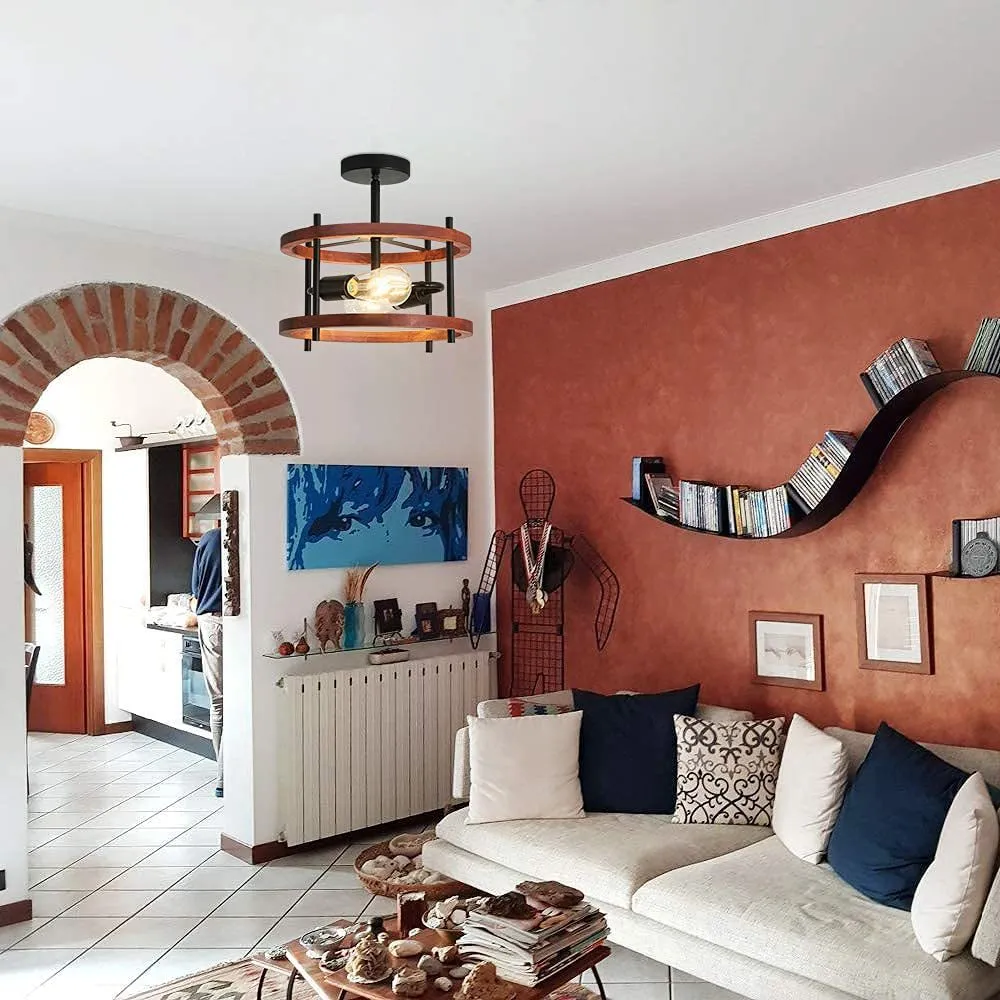 Rustic Vintage Wood Ceiling Light