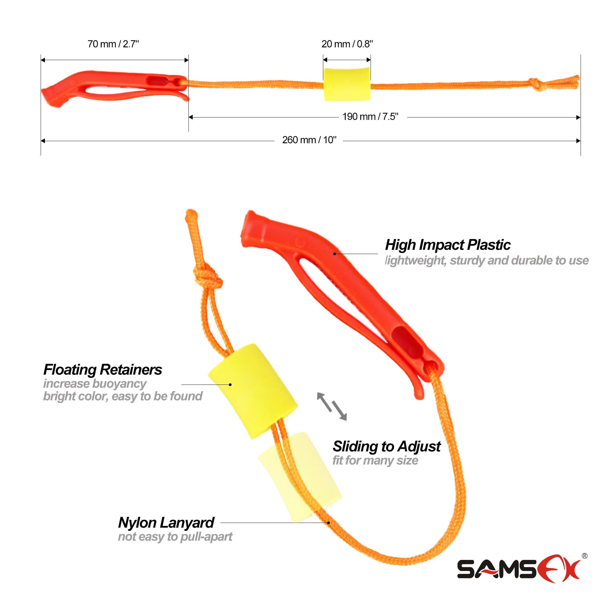 SAMSFX 5 pieces Safety Marine Whistle with Floating Lanyard for Emergency Survival Rescue
