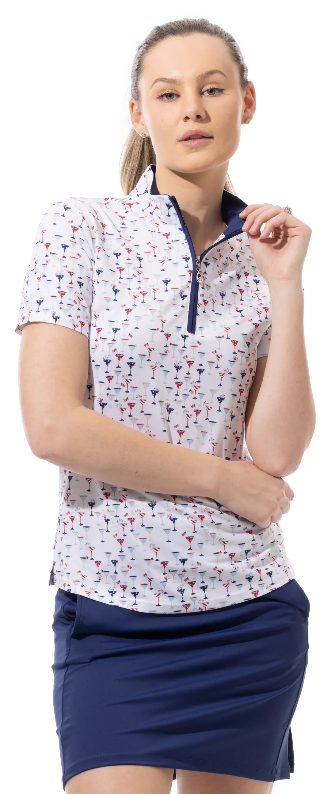 SanSoleil 900474 Solcool Short Sleeve Print Zip Mock. Libertini