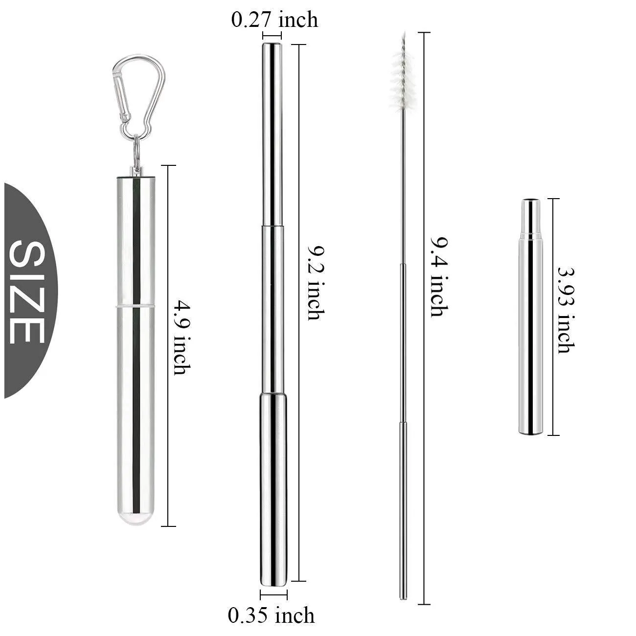 Senneny Telescopic Reusable Drinking Straws - Stainless Steel Metal Straws Premium Food-Grade Folding Drinking Straws Keychain Portable Set with Aluminum Case & Cleaning Brush (Rose Gold & Black)