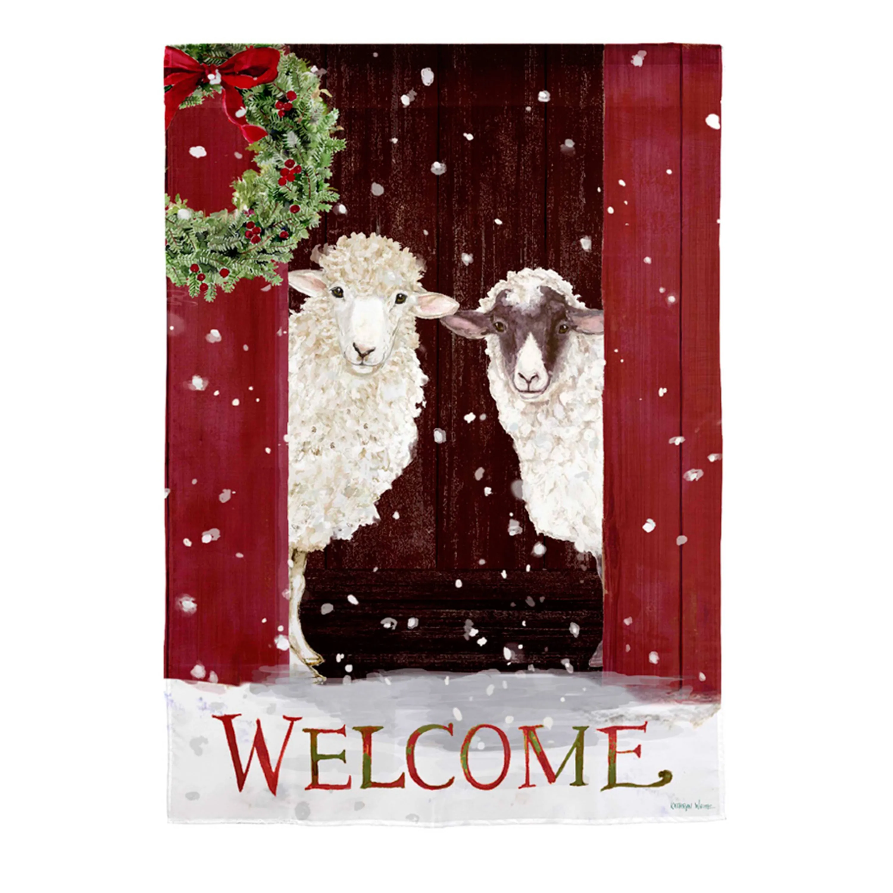 Sheep in the Barn Suede House Flag,13s11327