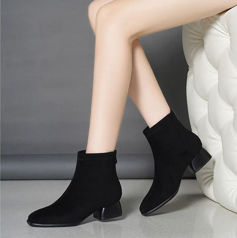 Small Feet Back Zipper Low Heel Short Boots TS221