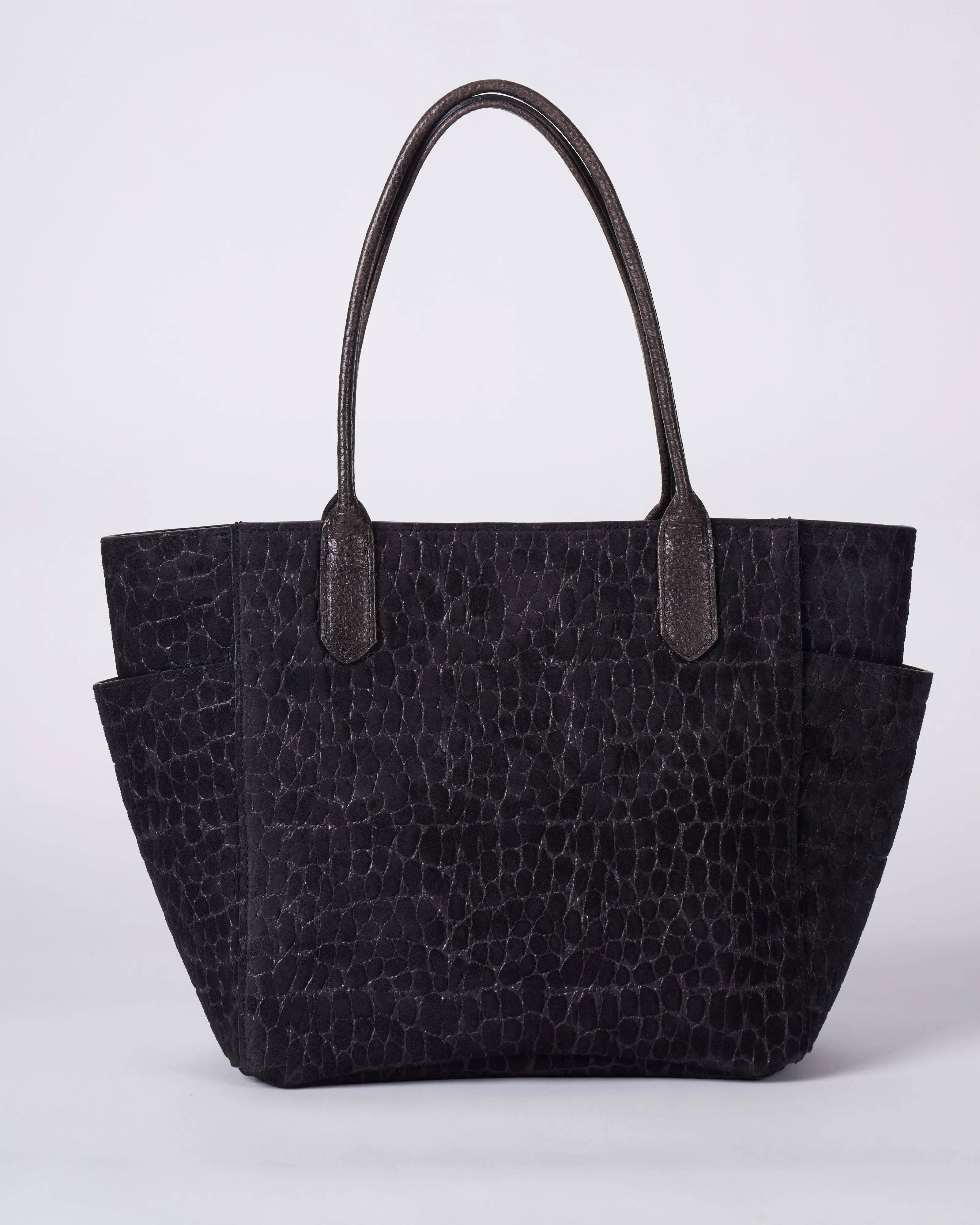 small pocket tote - coal embossed suede