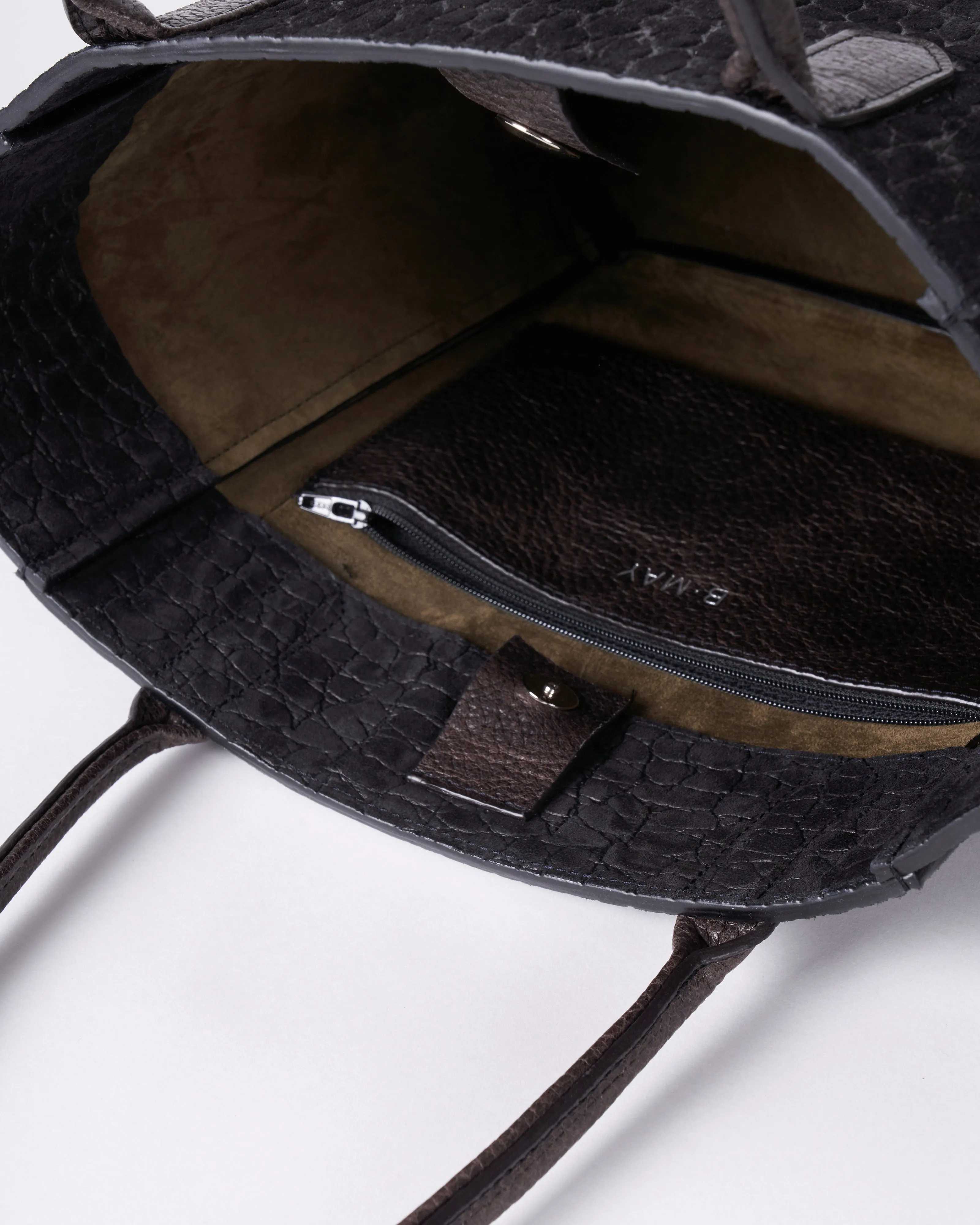 small pocket tote - coal embossed suede