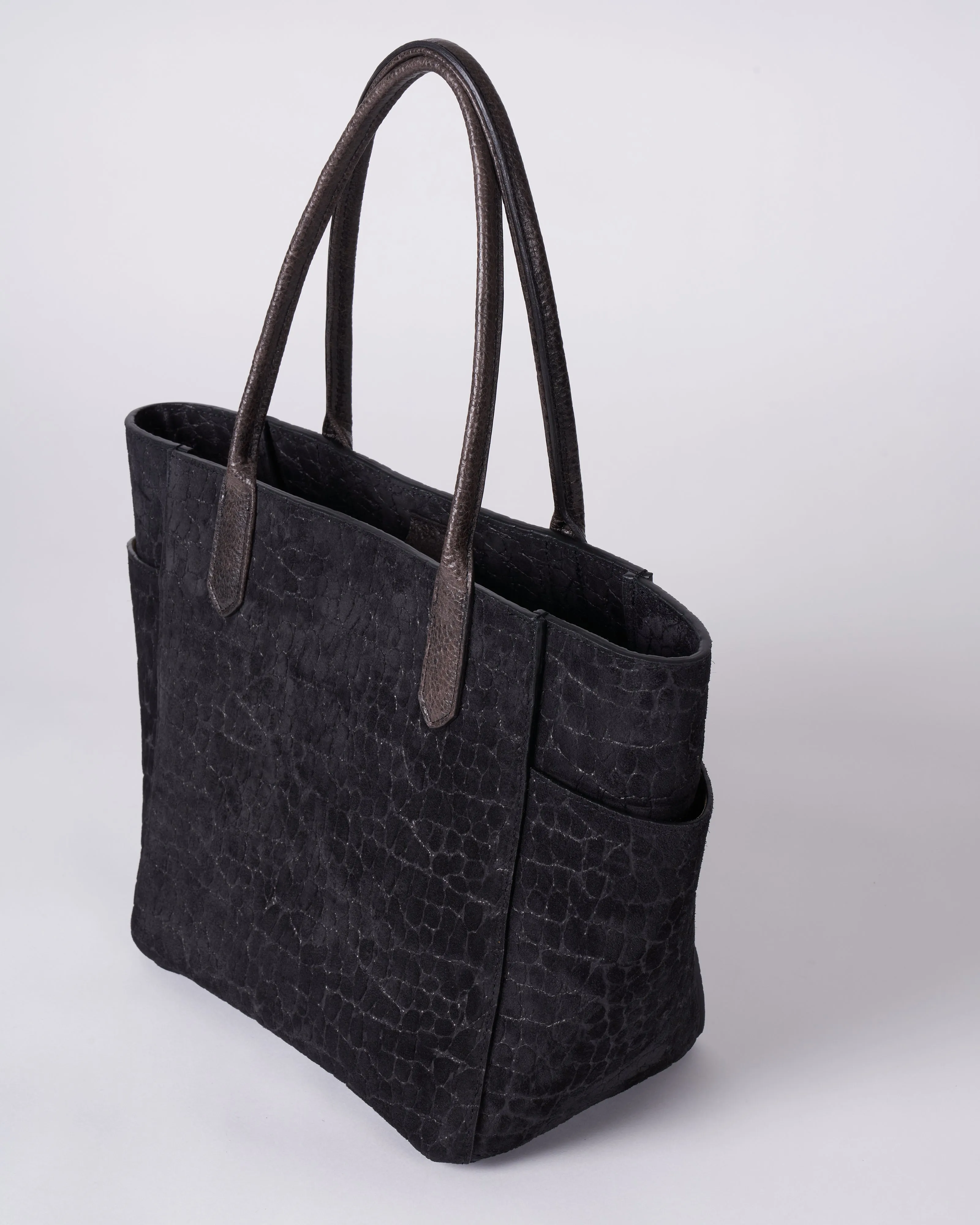 small pocket tote - coal embossed suede