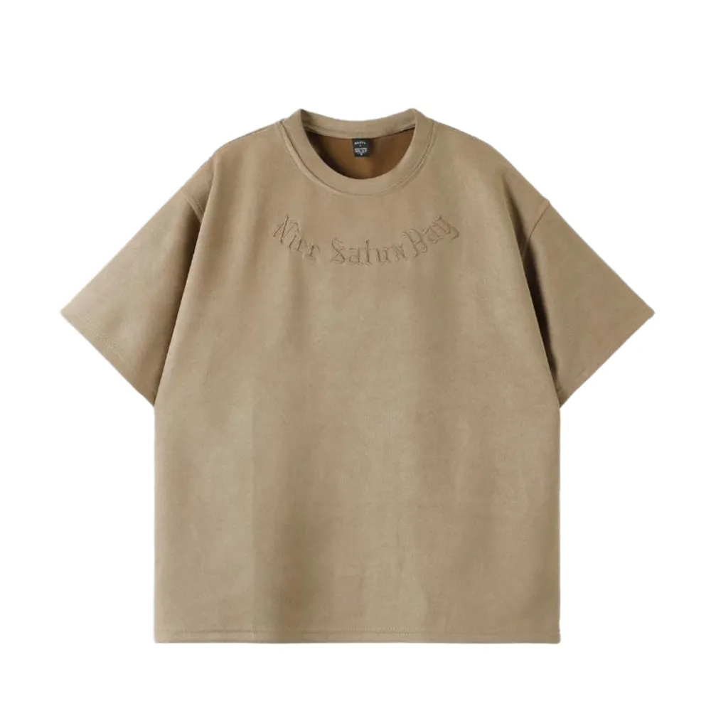 Suede Embroidered Letter T-Shirt