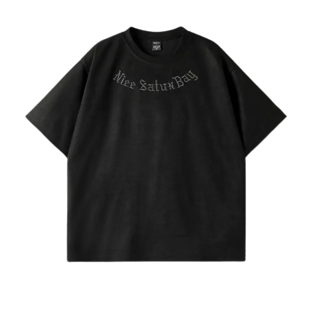 Suede Embroidered Letter T-Shirt