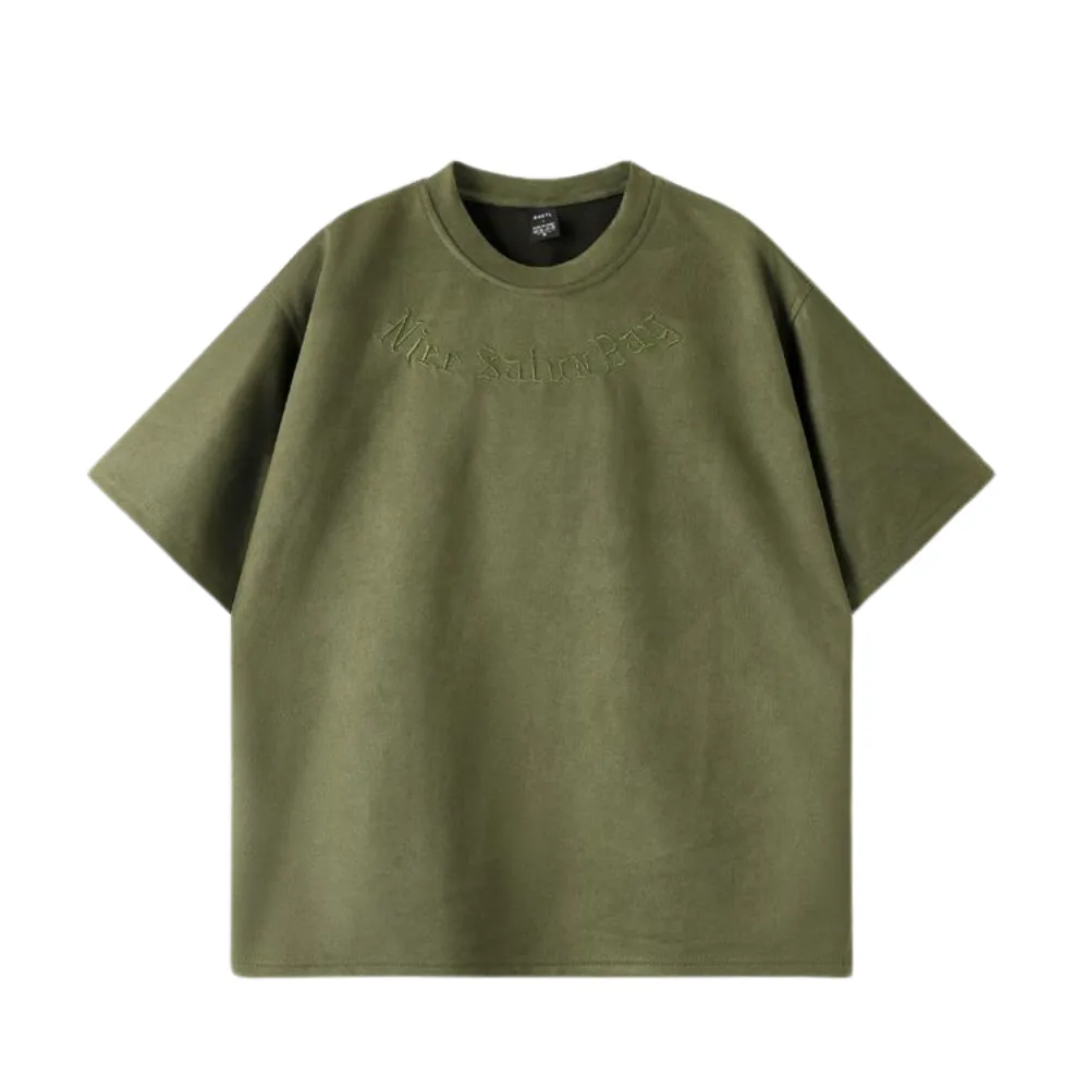 Suede Embroidered Letter T-Shirt