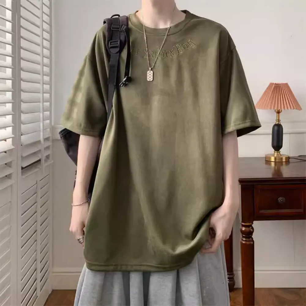 Suede Embroidered Letter T-Shirt