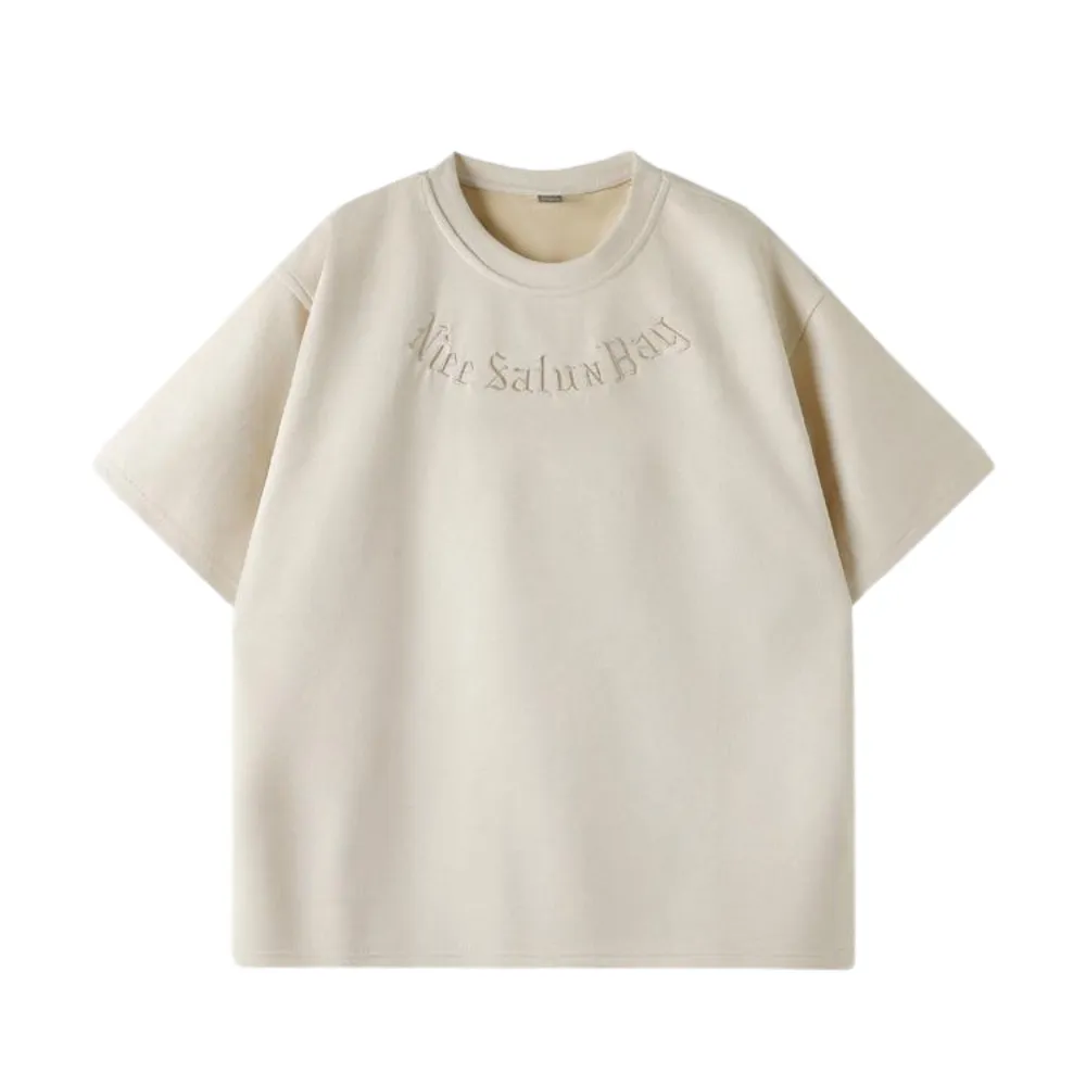 Suede Embroidered Letter T-Shirt