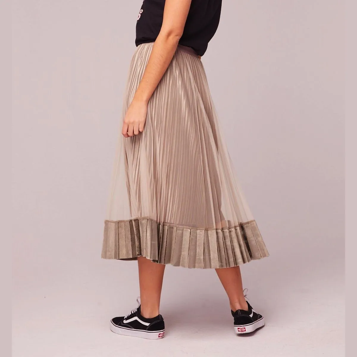 Tiny Dancer Taupe Velvet Pleated Midi Skirt