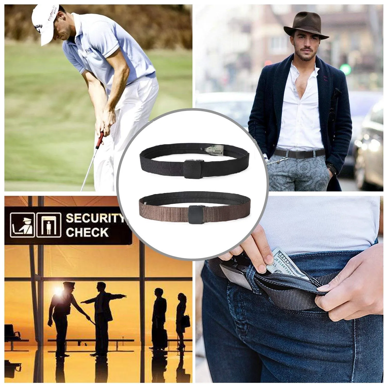Travel Security Money Belt with Hidden Money Pocket - Cashsafe Anti-Theft Pocket Unisex Nickel free Nylon Belt by JASGOOD