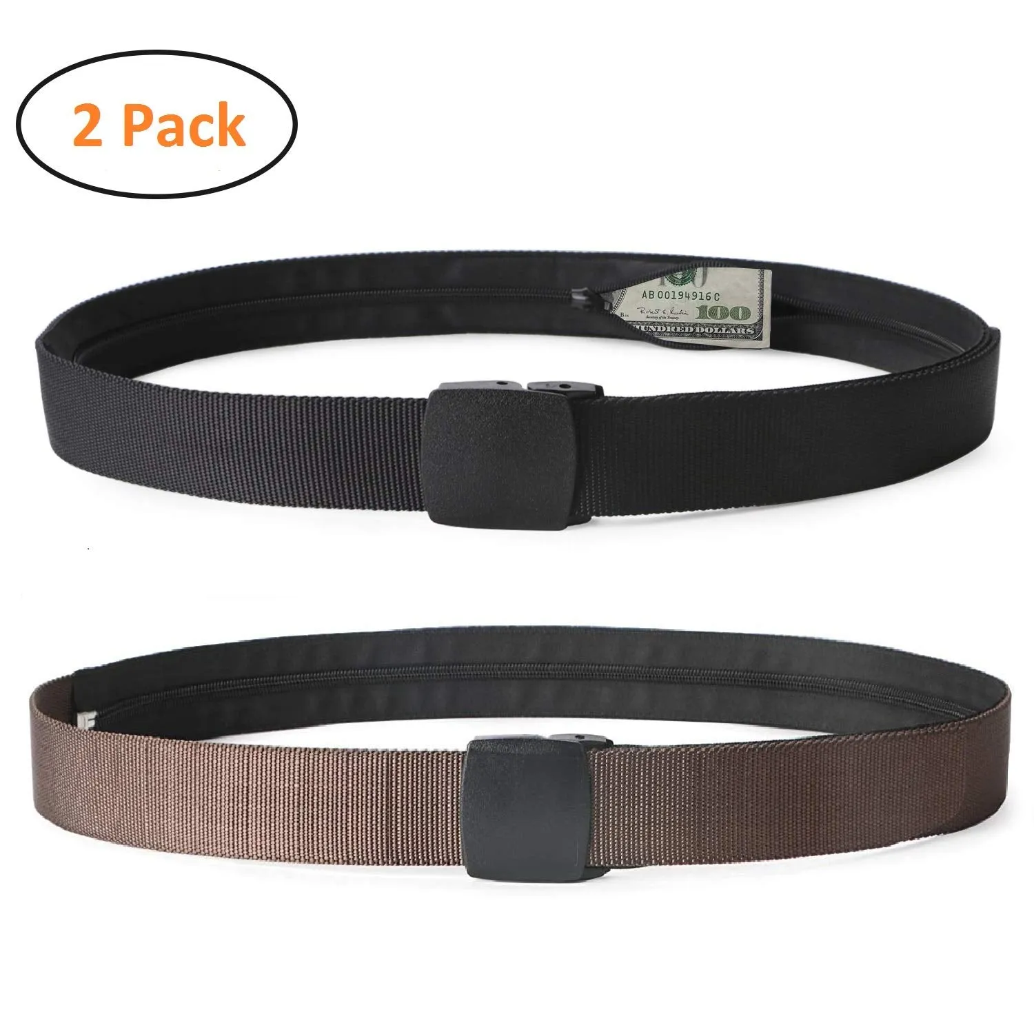 Travel Security Money Belt with Hidden Money Pocket - Cashsafe Anti-Theft Pocket Unisex Nickel free Nylon Belt by JASGOOD