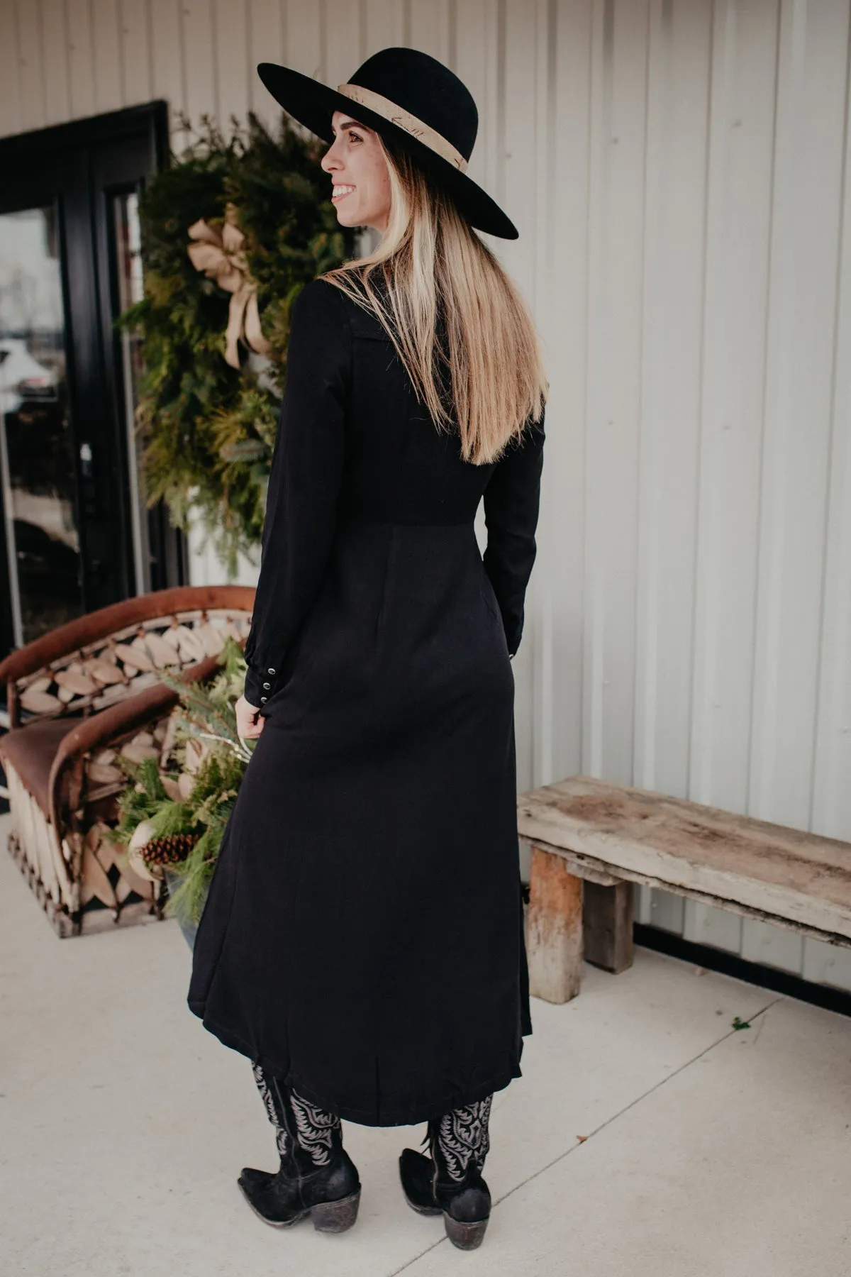 'Twill' Stetson Black Pearl Snap Maxi Dress (XS - XL)