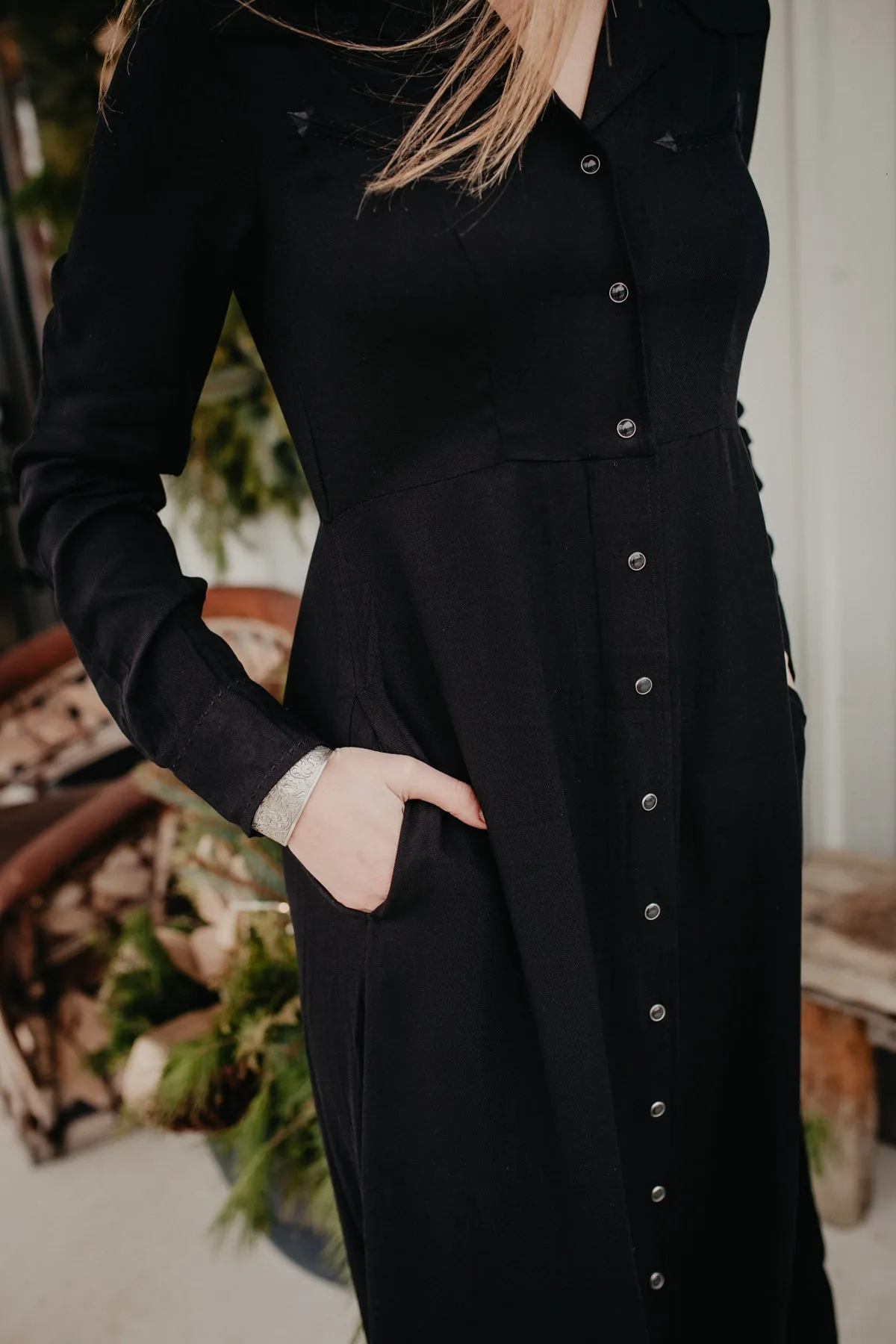'Twill' Stetson Black Pearl Snap Maxi Dress (XS - XL)