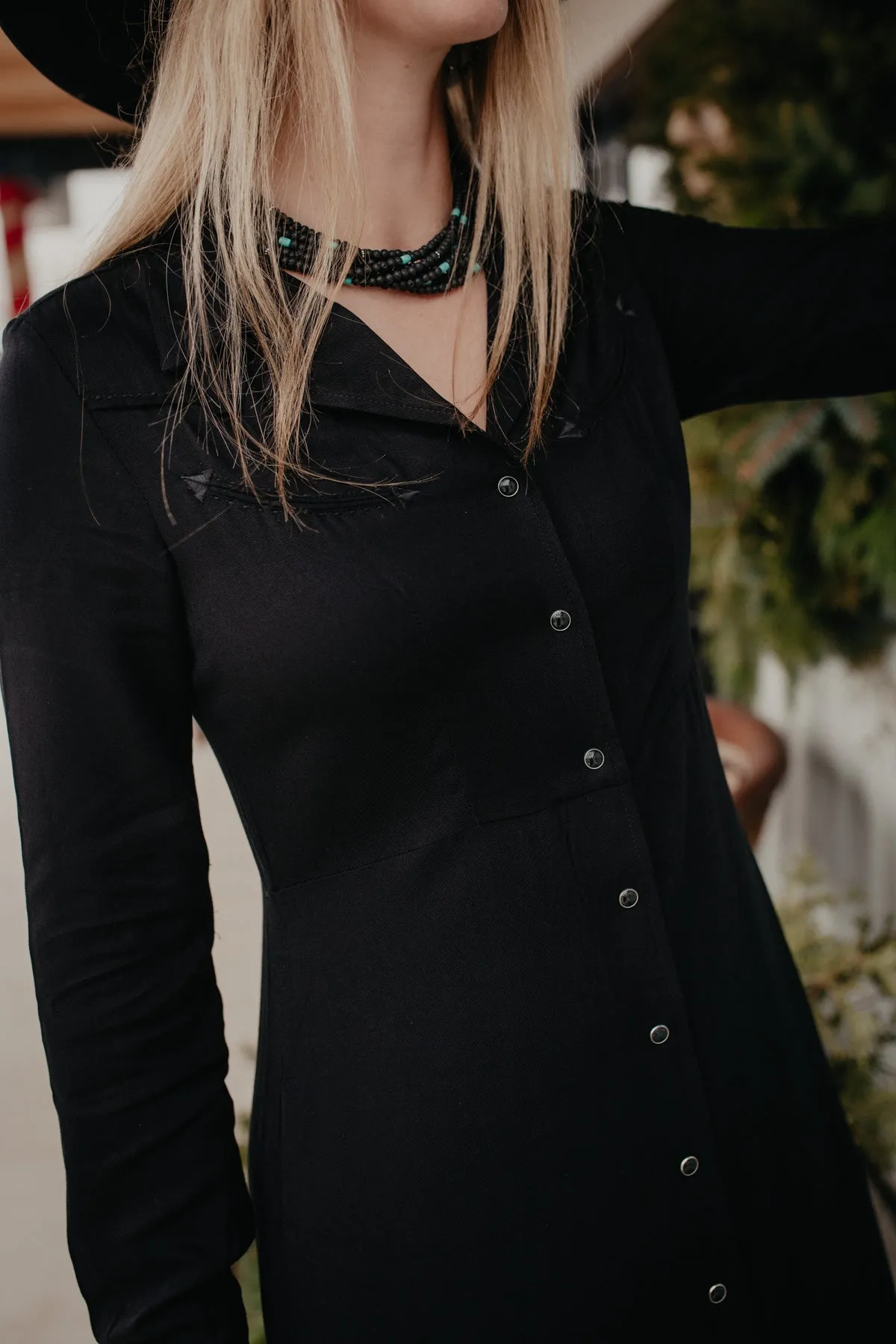 'Twill' Stetson Black Pearl Snap Maxi Dress (XS - XL)