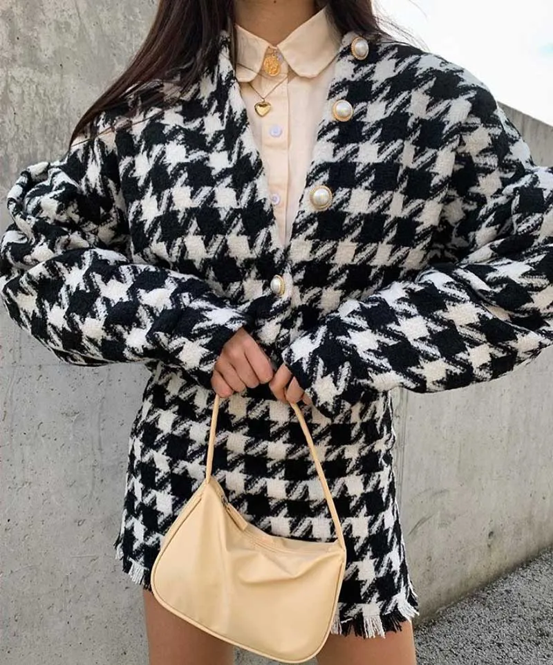 Tyra Houndstooth Blazer and Skirt Two Piece Set