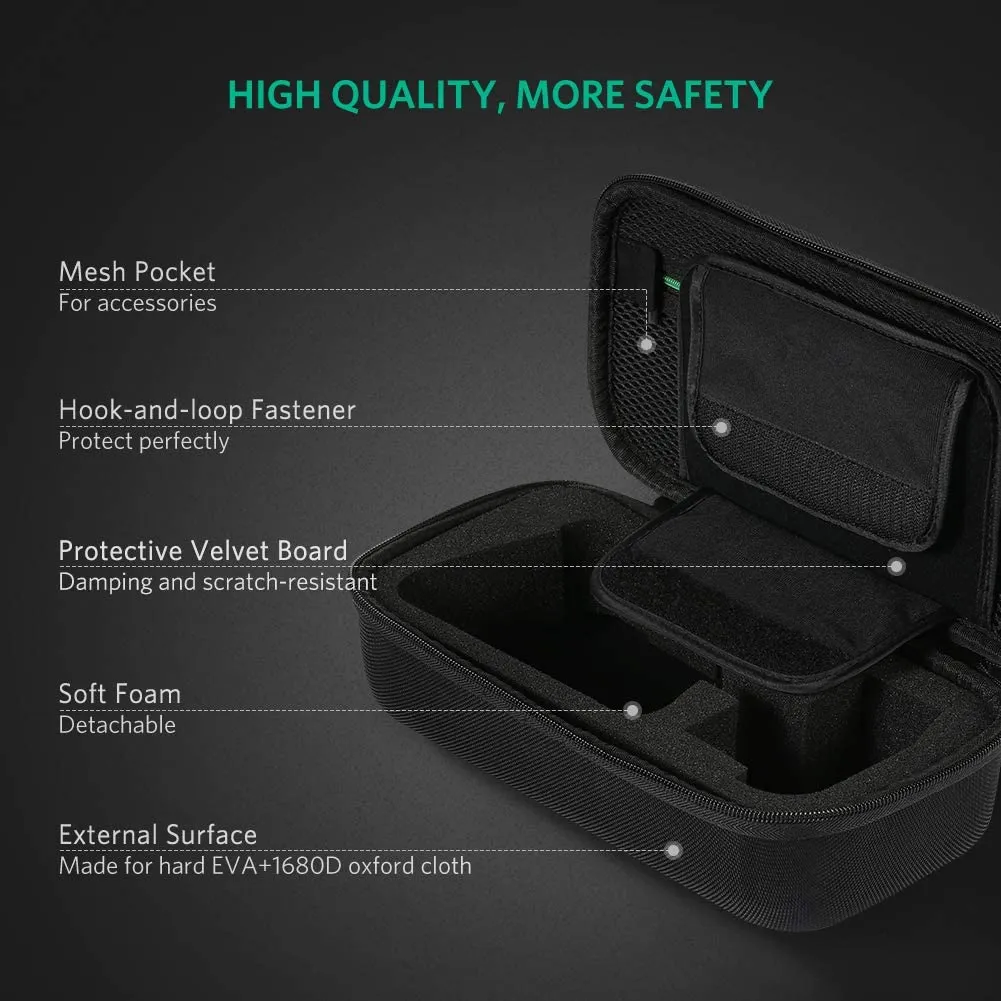 UGREEN Case for Nintendo Switch Portable Travel Carrying Case Shockproof Hard Shell Case Protective Bag Pouch with Carabiner for Switch Console and Accessories Black (Medium)