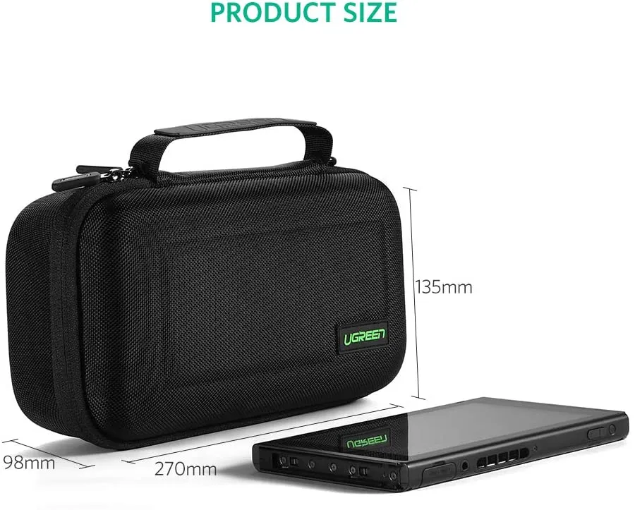 UGREEN Case for Nintendo Switch Portable Travel Carrying Case Shockproof Hard Shell Case Protective Bag Pouch with Carabiner for Switch Console and Accessories Black (Medium)