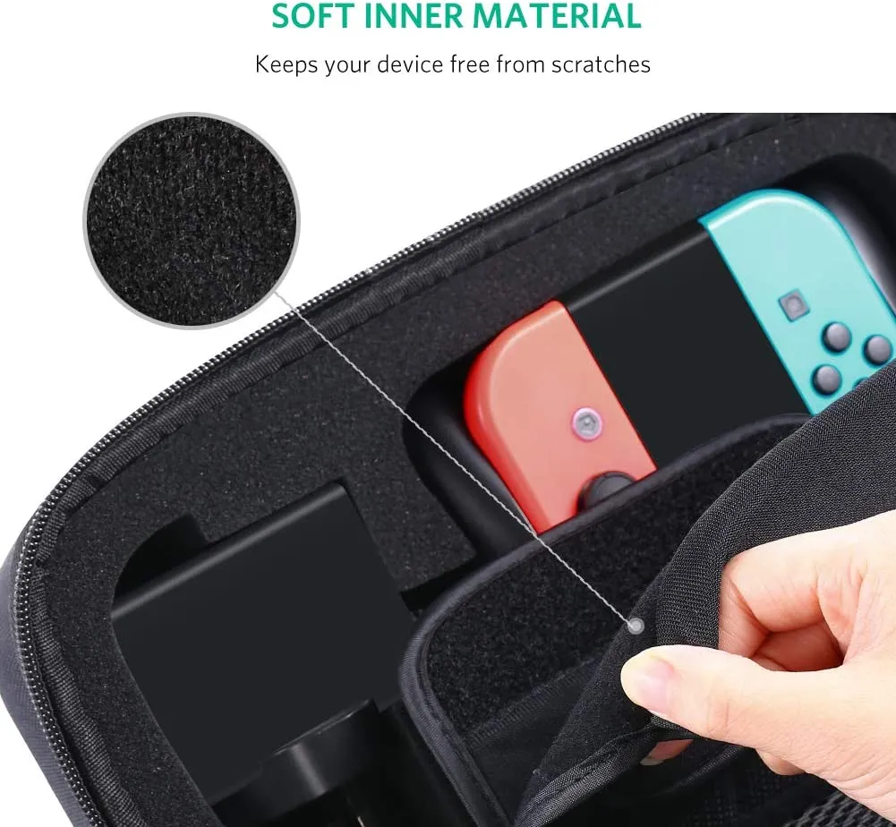 UGREEN Case for Nintendo Switch Portable Travel Carrying Case Shockproof Hard Shell Case Protective Bag Pouch with Carabiner for Switch Console and Accessories Black (Medium)