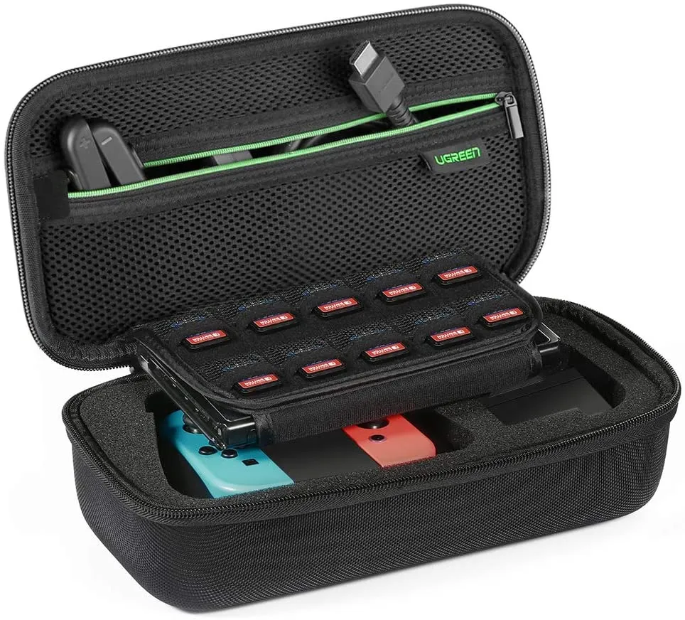 UGREEN Case for Nintendo Switch Portable Travel Carrying Case Shockproof Hard Shell Case Protective Bag Pouch with Carabiner for Switch Console and Accessories Black (Medium)